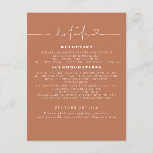 Elegant minimalist bruiloft - Versluitingskaart Informatiekaartje (Voorkant)