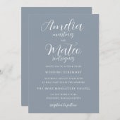 Elegant minimalist Calligraphy Dusty Blue Wedding Kaart (Voorkant / Achterkant)