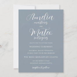 Elegant minimalist Calligraphy Dusty Blue Wedding Kaart