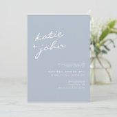 Elegant minimalist Calligraphy Dusty Blue Wedding Kaart (Staand voorkant)