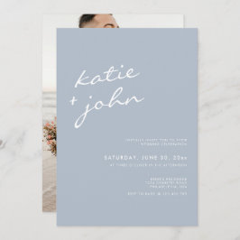 Elegant minimalist Calligraphy Dusty Blue Wedding Kaart
