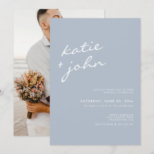 Elegant minimalist Calligraphy Dusty Blue Wedding Kaart