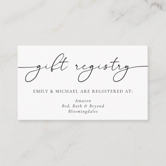 Elegant minimalist Calligraphy Gift Registry Informatiekaartje (Voorkant)