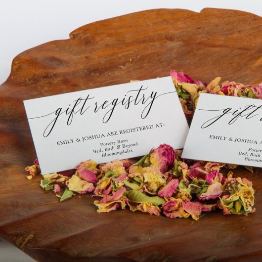 Elegant minimalist Calligraphy Gift Registry Informatiekaartje