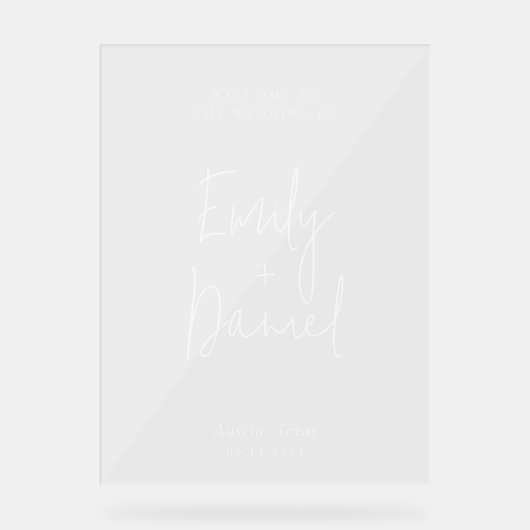 Elegant minimalist Calligraphy Weddenschap Welkom Acryl Bord (Voorkant)