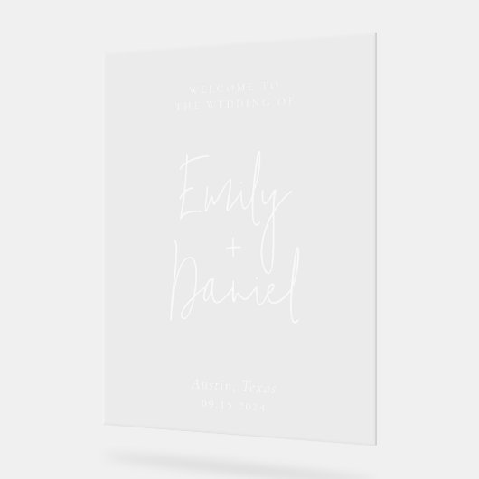 Elegant minimalist Calligraphy Weddenschap Welkom Acryl Bord (Hoek)