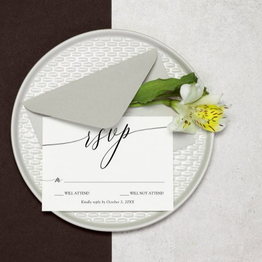 Elegant minimalist calligraphy Wedding RSVP Kaartje