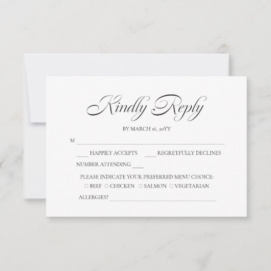 Elegant minimalist Calligraphy White Wedding RSVP Kaartje (Voorkant)