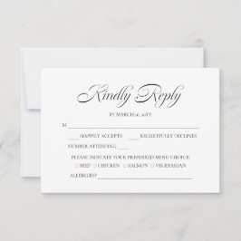 Elegant minimalist Calligraphy White Wedding RSVP Kaartje