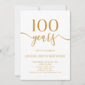 Elegant Minimalist Champagne 100th Birthday Party Kaart (Voorkant)