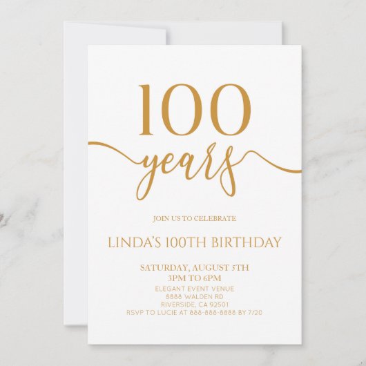 Elegant Minimalist Champagne 100th Birthday Party Kaart (Voorkant)