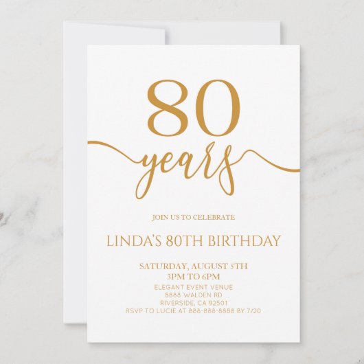 Elegant Minimalist Champagne 80th Birthday Party Kaart (Voorkant)