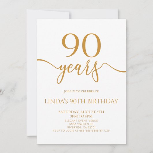 Elegant Minimalist Champagne 90th Birthday Party Kaart (Voorkant)