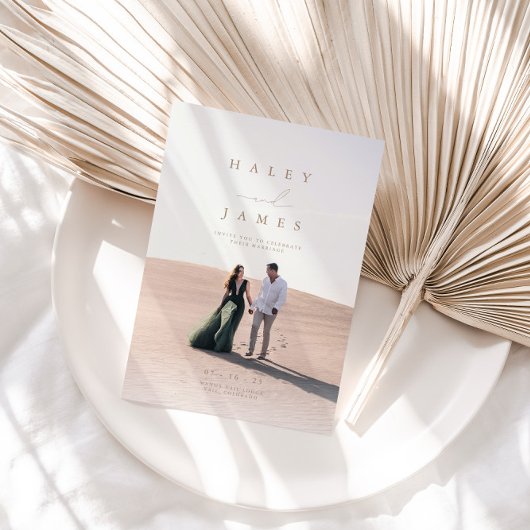 Elegant Minimalist Chic Script Photo Wedding Invdi Kaart