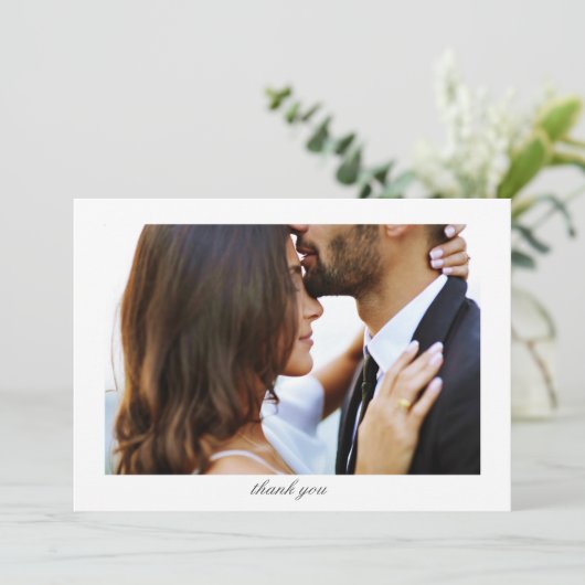 Elegant minimalist Custom Message Photo Weddenscha Bedankkaart (Staand voorkant)