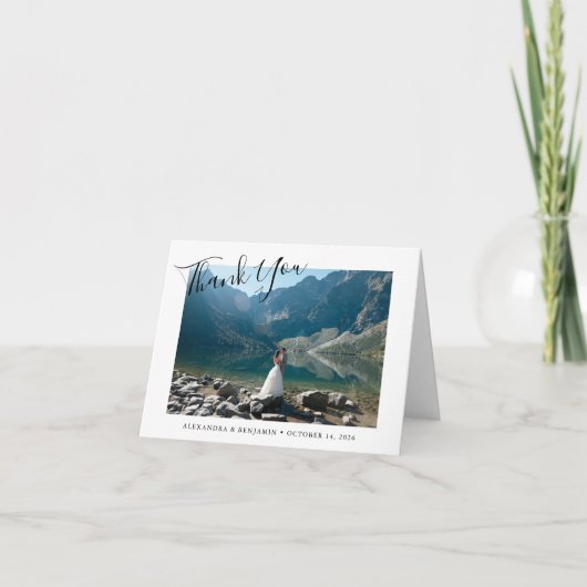 Elegant Minimalist Custom Message Weduwfoto Bedankkaart (Voorkant)