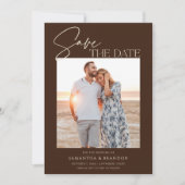 Elegant Minimalist Dark Brown Photo Save The Date (Voorkant)