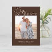 Elegant Minimalist Dark Brown Photo Save The Date (Staand voorkant)