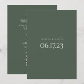 Elegant minimalist Donkergroene bruiloft uitnodigi Kaart (Voorkant / Achterkant)