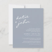 Elegant Minimalist Dusty Blue Downsized Wedding Kaart (Voorkant)
