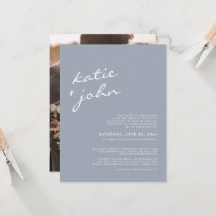 Elegant Minimalist Dusty Blue Downsized Wedding Kaart