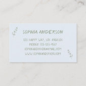 Elegant Minimalist Dusty Blue Floral Visitekaartje (Achterkant)