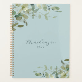 Elegant minimalist Dusty Blue Greenery Planner