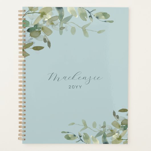 Elegant minimalist Dusty Blue Greenery Planner (Voorkant)