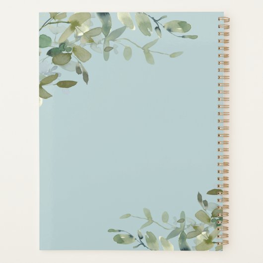 Elegant minimalist Dusty Blue Greenery Planner (Achterkant)
