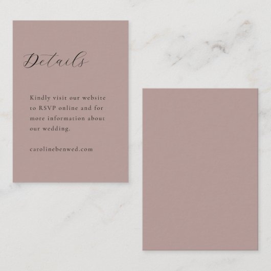 Elegant Minimalist Dusty Mauve Calligraphy Wedding Informatiekaartje (Voorkant / Achterkant)