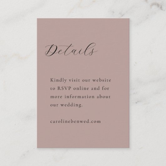 Elegant Minimalist Dusty Mauve Calligraphy Wedding Informatiekaartje (Voorkant)