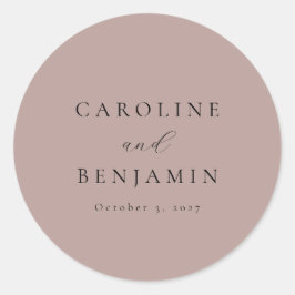Elegant Minimalist Dusty Mauve Calligraphy Wedding Ronde Sticker
