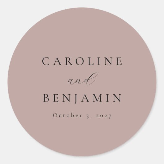Elegant Minimalist Dusty Mauve Calligraphy Wedding Ronde Sticker (Voorkant)