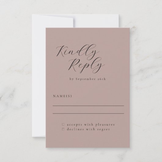 Elegant Minimalist Dusty Mauve Calligraphy Wedding RSVP Kaartje (Voorkant)