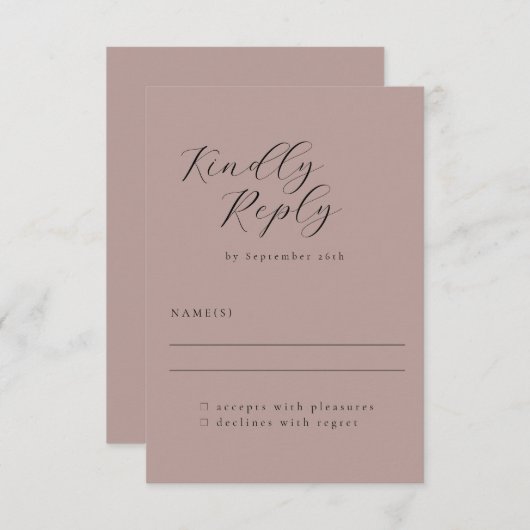 Elegant Minimalist Dusty Mauve Calligraphy Wedding RSVP Kaartje (Voorkant / Achterkant)
