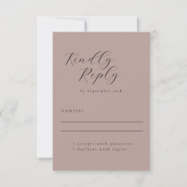 Elegant Minimalist Dusty Mauve Calligraphy Wedding RSVP Kaartje