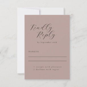 Elegant Minimalist Dusty Mauve Calligraphy Wedding RSVP Kaartje