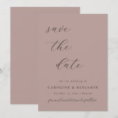 Elegant Minimalist Dusty Mauve Calligraphy Wedding Save The Date (Voorkant / Achterkant)