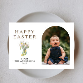 Elegant Minimalist Easter Egg Branch Photo Feestdagenkaart