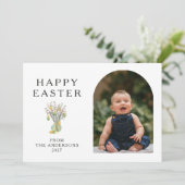 Elegant Minimalist Easter Egg Branch Photo Feestdagenkaart (Staand voorkant)