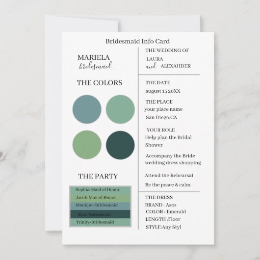 Elegant minimalist Emerald Bridesmaid Kaart (Voorkant)