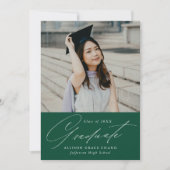 Elegant Minimalist Emerald Green Photo Afstuderen Aankondiging (Voorkant)