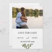 Elegant Minimalist Eucalyptus Save the Date Kaart (Voorkant / Achterkant)