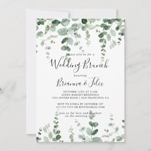 Elegant minimalist Eucalyptus Wedding Brunch Kaart (Voorkant)