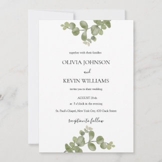 Elegant Minimalist Eucalyptus Wedding Invitation Kaart