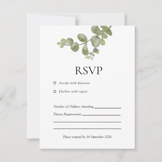 Elegant Minimalist Eucalyptus Wedding RSVP Card (Voorkant)