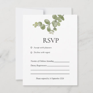 Elegant Minimalist Eucalyptus Wedding RSVP Card Kaartje