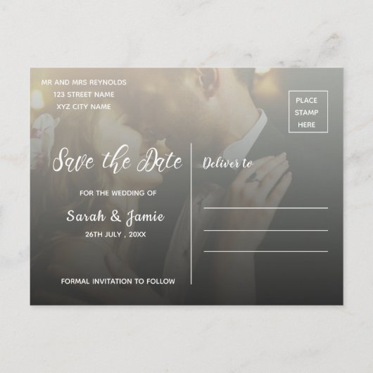 Elegant minimalist Faux Vellum 2 foto Weddenschap Aankondigingskaart (Achterkant)