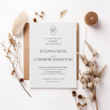 Elegant Minimalist Floral Crest Wedding Invitation