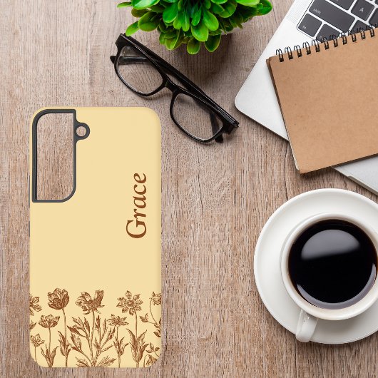 Elegant Minimalist Floral Design with Monogram Samsung Galaxy Hoesje